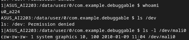 untrusted_app无法列出/dev，但可以打开其中的文件，如/dev/mali0