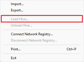 Image of Registry Editor menu in Windows with 